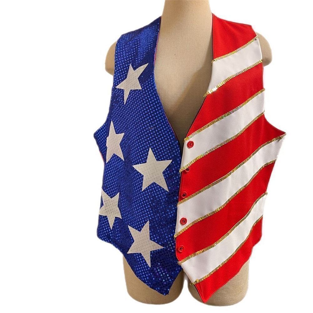 4th Of July Stars and Stripes American Flag Vest Size L/XL See Measurements